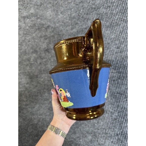 English Staffordshire copper luster Hand Painted Ceramic Pitcher Cherub Chariot - Picture 6 of 11